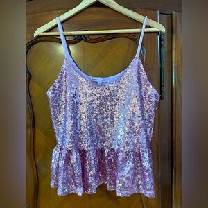 Crave FAME Sequin Pink Top w hem ruffle size Medium